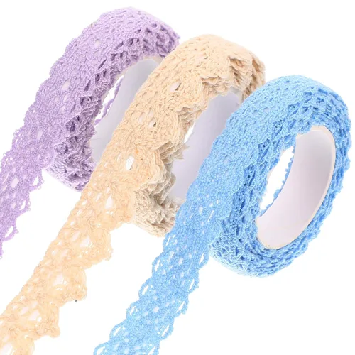 Ciieeo 3 rollos de cinta de encaje de tela, cinta de manualidades, pegatinas caseras Washi s Scrapbooking Artesanía decorativa Enmascarar encaje s