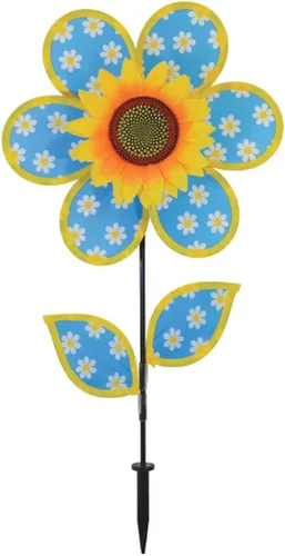 Miniatura 16 de Molinete con hojas de girasol púrpura "En la Briza" de 19 pulgadas. Incluye estaca para el suelo. Colorida flor para tu patio y jardín, 12", Rojo