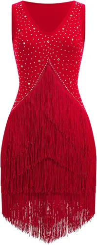 Miniatura 8 de Vestido de baile latino con flecos de borlas de diamantes de imitación para mujeres, trajes de baile de salón de competición, vestidos de tango