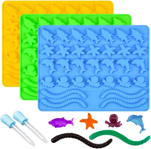 Miniatura 8 de Moldes de silicona para gomitas de caramelo – Moldes de chocolate que incluyen osos, ranas, leones, monos, pingüinos de goma de silicona premium, 5