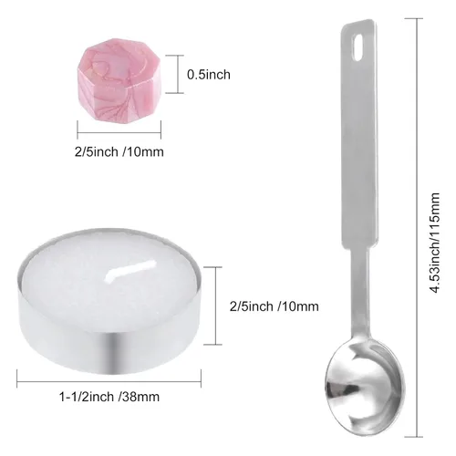 Miniatura 2 de Kit de 500 piezas de sello de cera - Cuentas de sello octogonales rosas con 4 velas de té y 1 cuchara para derretir cera para manualidades, cartas