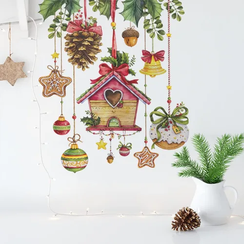 Miniatura 7 de Calcomanías de pared de Navidad, 1 unidad, calcomanías de pared de vinilo de Navidad, murales de pared extraíbles de Navidad, despegar y pegar