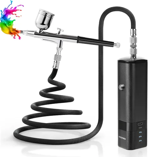 Miniatura 9 de Kit de aerógrafo con compresor, juego de pistola de aire mini portátil de 32PSI, cepillos de aire de alta presión portátiles para pintar, tatuajes