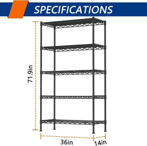 Miniatura 3 de Soywey - Estantería de almacenamiento ajustable de 5 estantes, resistente, estante de alambre, organizador de metal para lavandería, baño, cocina