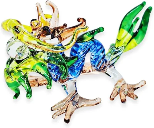 Miniatura 5 de Figura de cristal de dragón asiático chino azul verde oscuro de 2 pulgadas, estatua soplada a mano, decoración de mesa, única coleccionable