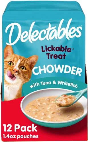 Miniatura 13 de Hartz Delectables Chowder - Golosinas húmedas para lamer para gatitos, gatos adultos y adultos mayores, pollo y atún, 1.4 onzas (paquete de 12)