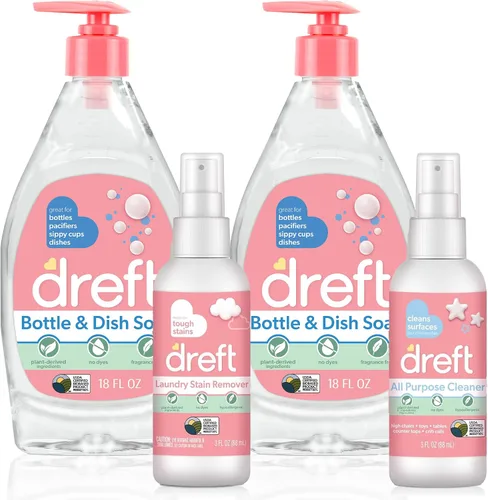 Set de regalo de jabón para botellas y platos Dreft para bebés - Limpiador Dreft multiusos y removedor de manchas de tamaño para viajes - Hecho para