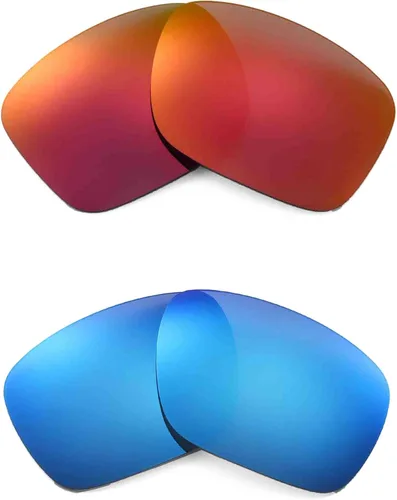 Walleva Dos pares de lentes polarizadas de repuesto para gafas de sol Oakley Holbrook - azul hielo + rojo fuego, Revestimiento de espejo rojo fuego