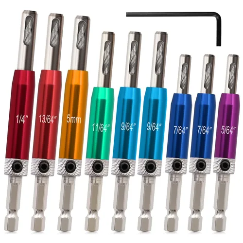 Juego de brocas autocentrantes con vástago hexagonal de 1/4", broca VIX, juego de brocas de bisagra coloridas personalizadas de 5/64" a 1/4" para
