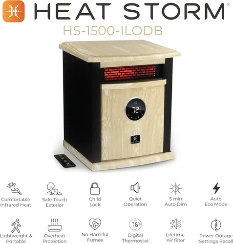 Miniatura 5 de Heat Storm Calentador de Espacio Eléctrico Portátil, Calentador de Gabinete de 1500 Vatios con Elemento de Cuarzo Infrarrojo con Termostato Digital