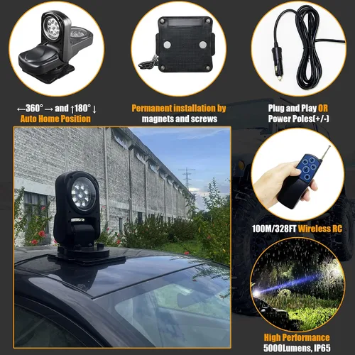 Miniatura 2 de Luces LED de punto remotas para camiones, luz de búsqueda giratoria de 360 grados con retorno automático para faro marino de camión, luces