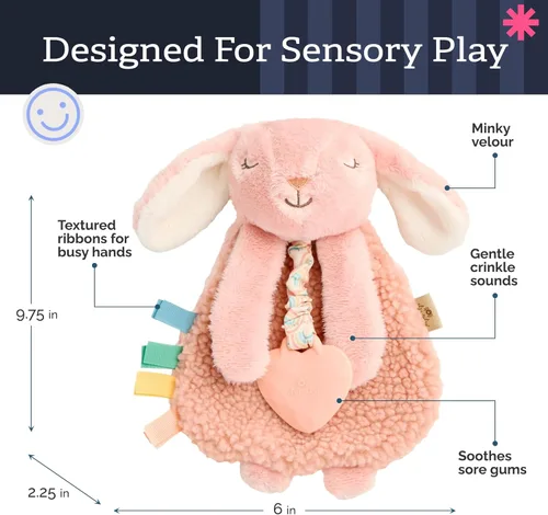 Miniatura 4 de Itzy Ritzy - Itzy Lovey incluye mordedor - Baby Lovey con mordedor, cintas texturizadas y brazos colgantes - Cuenta con sonido arrugado, tela Sherpa
