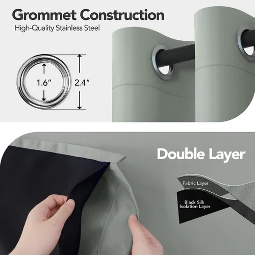 Miniatura 6 de Deconovo cortinas blackout 100 % con forro totalmente negro con aislamiento térmico de doble capa, oscurecimiento de la habitación, ahorro de Gris