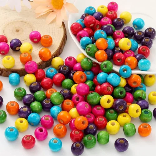 Miniatura 7 de 600Pcs Cuentas de Madera Coloridas con Gran Agujero Cuentas Redondas de Pintura a Granel en Madera Natural para Pulseras de Joyería, Collares