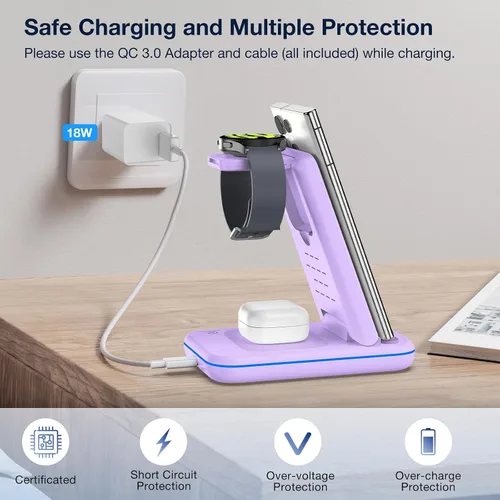 Miniatura 7 de Cargador múltiple para Samsung, cargador plegable SOLO para Galaxy Watch Ultra/7/6/5/4/3/Active 2, estación de carga rápida de viaje 3 en 1/Dock
