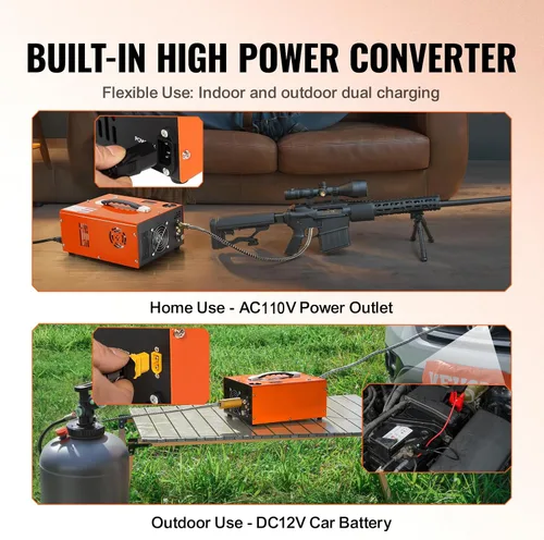 Miniatura 4 de Compresor de aire PCP 4500Psi/30Mpa, bomba de llenado rápido sin aceite de 300 W con apagado automático, doble potencia 12 V CC y 110 V CA