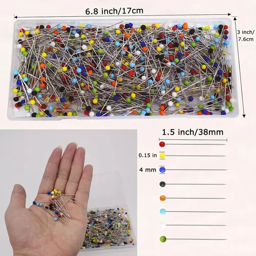 Miniatura 2 de 600 alfileres de costura (mejorados), alfileres rectos de 1.5 pulgadas con cabeza de vidrio de bola de color de 0.15 pulgadas, alfileres