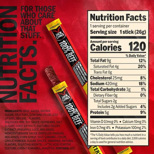 Miniatura 2 de Jack Link's Palitos de Carne de Res, Teriyaki - Botana de Proteína, Palito de Carne con 5g de Proteína, Palitos de Carne Hechos con 100% Res, Apto