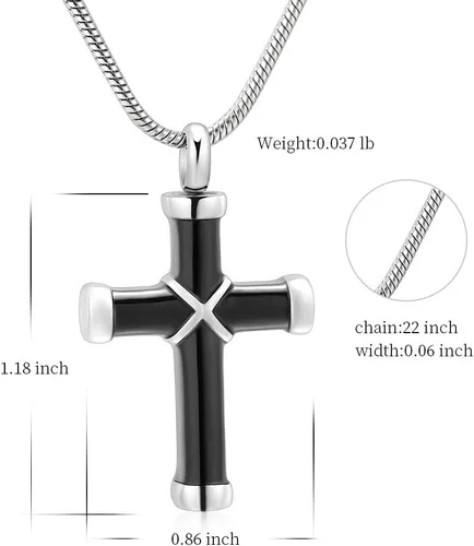 Miniatura 2 de None Collar de cremación de acero inoxidable 316L con colgante de urna de cruz clásica para cenizas