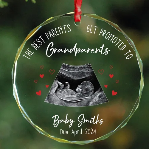 Miniatura 26 de Adorno de cristal personalizado para anuncio de bebé, adorno de Feliz Navidad, abuela y abuelo te veo en 2024, regalo de abuelos promocionados