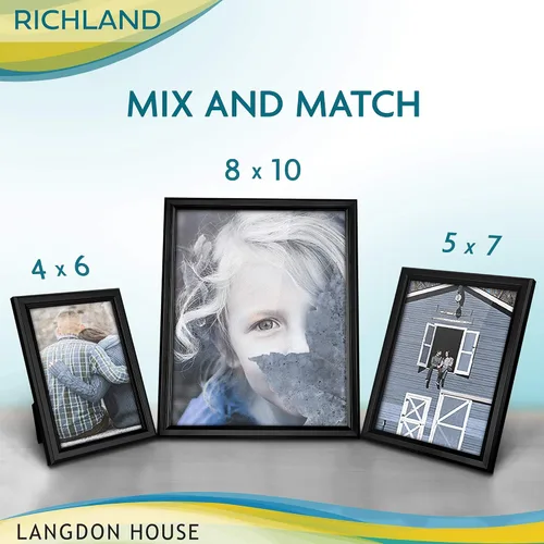 Miniatura 5 de Langdon House Juego de marcos de fotos de 4 x 6 pulgadas (negro, paquete de 6) con bordes distinguidos para estilo clásico, colección Richland