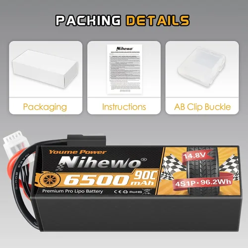 Miniatura 6 de 4S Lipo Battery - Paquete de 2 baterías Lipo de 14.8 V, 6500 mAh, 90C, con enchufe TX + adaptador EC5 compatible con modelos 1/5 1/6 1/7 1/8 RC