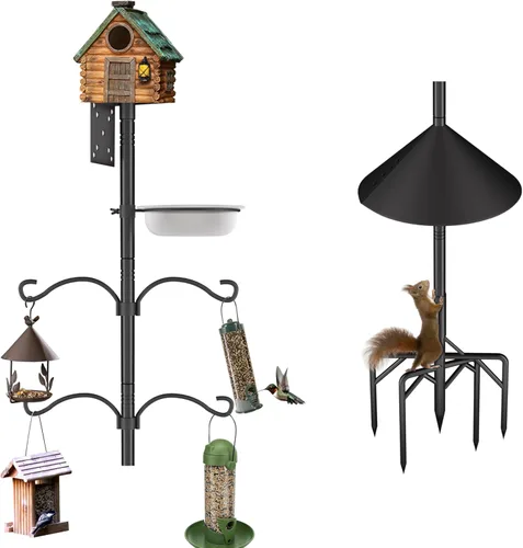 Miniatura 9 de Soporte para comedero de pájaros, poste de 95 pulgadas para pájaros para exteriores, resistente, 5 puntas de base, soporte ajustable para comedero