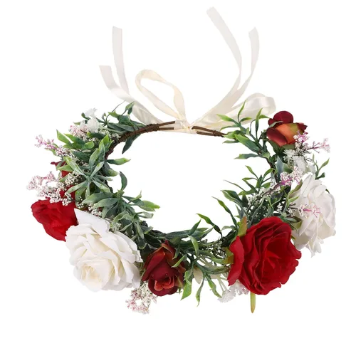 Miniatura 16 de Corona floral para mujer, diadema floral para el cabello, corona de flores, halo bohemio, fiesta, baile de graduación, fotos