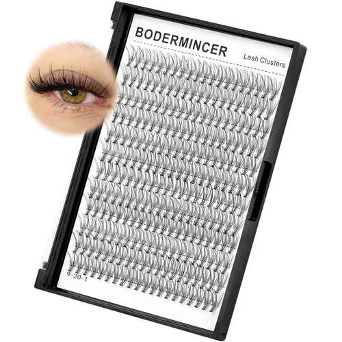 Miniatura 3 de Bodermincer Bandeja grande de rizo D, 12 filas, 240 paquetes de extensiones de pestañas en racimo 10D, pestañas postizas de volumen ruso natural