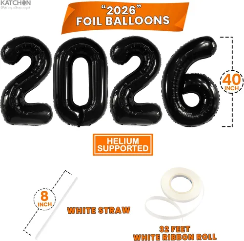 Miniatura 3 de KatchOn, Juego de globos negros 2026, gigantes de 40 pulgadas, paquete de 34 Globos de graduación naranja y negro 2026, decoraciones de graduación