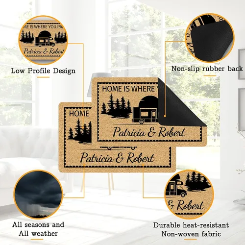 Miniatura 6 de Tapete de bienvenida personalizado para cámper, tapete de campamento personalizado con nombre de la familia, accesorios para cámper