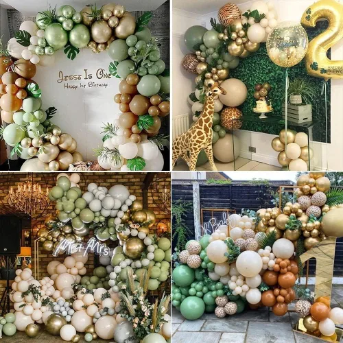 Miniatura 4 de Kit de guirnalda de globos verde salvia, 163 piezas, látex natural, decoraciones de cumpleaños de bosque de safari en la selva, baby shower, fiesta