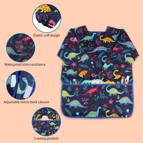 Miniatura 4 de CUBACO Delantal de pintura para niños, 2 piezas impermeables para niños de 3 a 8 años, delantales para pintar delantales con manga larga
