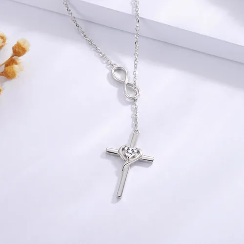 Miniatura 6 de Collar con colgante de cruz de amor de plata de ley 925 para mujer, regalo de joyería de cumpleaños cristiano