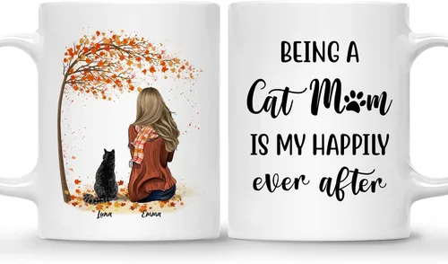 Gossby Taza personalizada con texto en inglés "Being a Cat Mom", regalo personalizado para mujeres con diseño, nombre, raza de gato, cumpleaños, día