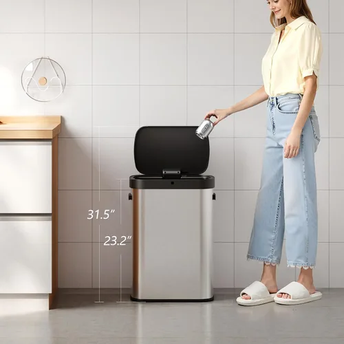 Miniatura 8 de WLIVE Bote de basura de 13 galones, con capacidad de 50 litros, con sensor de movimiento automático, papeleras sin contacto con indicador LED, botes