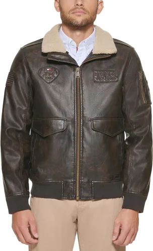 Tommy Hilfiger Chaqueta bomber de piel sintética para hombre