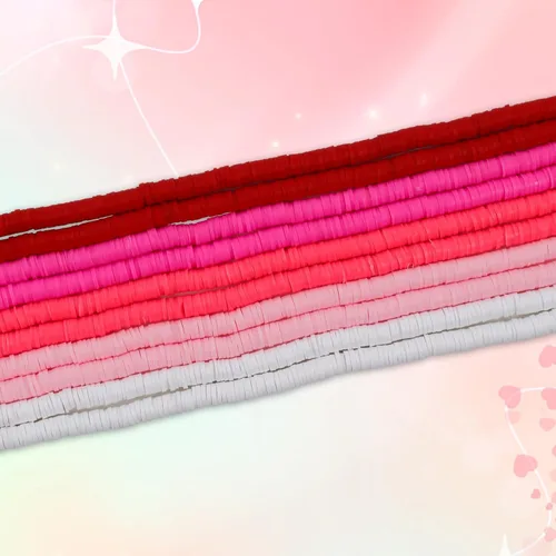 Miniatura 9 de 3600 cuentas de arcilla rosa para hacer pulseras de la amistad, 10 hebras planas redondas de arcilla polimérica cuentas Heishi espaciadoras de 0.236