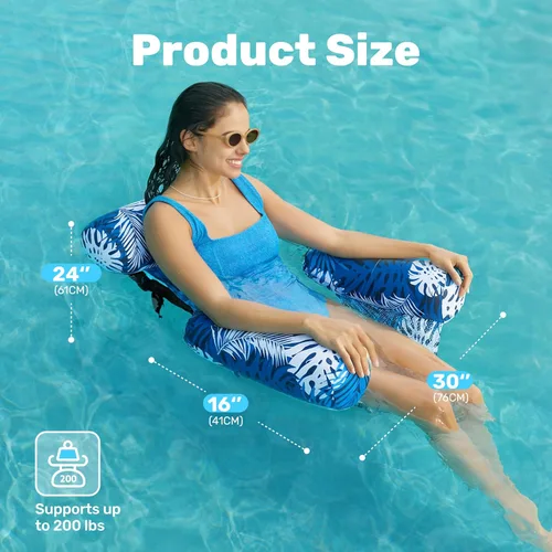 Miniatura 5 de Sloosh Sillas flotantes de piscina para adultos, sillas inflables de piscina, hamaca flotante con patrón de plantas para adultos, flotadores