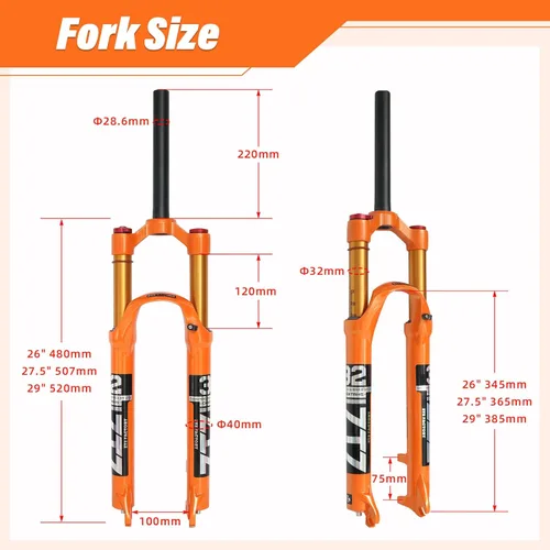 Miniatura 3 de Horquilla de suspensión neumática MTB de 26/27.5/29 pulgadas, viaje de 4.724 in, tubo recto de 1 1/8, QR 0.354 in* 3.937 in, bloqueo manual/remoto