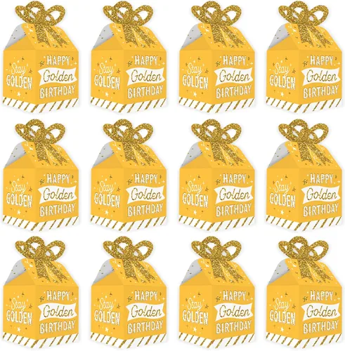 Miniatura 5 de Big Dot of Happiness Golden Birthday – Cajas de regalo cuadradas – Cajas de lazo para fiesta de feliz cumpleaños – Juego de 12