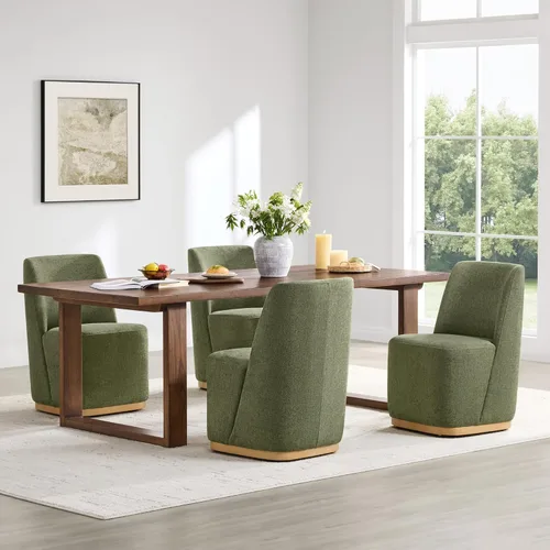 Miniatura 11 de CHITA Juego de 2 sillas de comedor tapizadas giratorias con ruedas, silla de comedor de tela moderna certificada FSC con ruedas, sillas de comedor