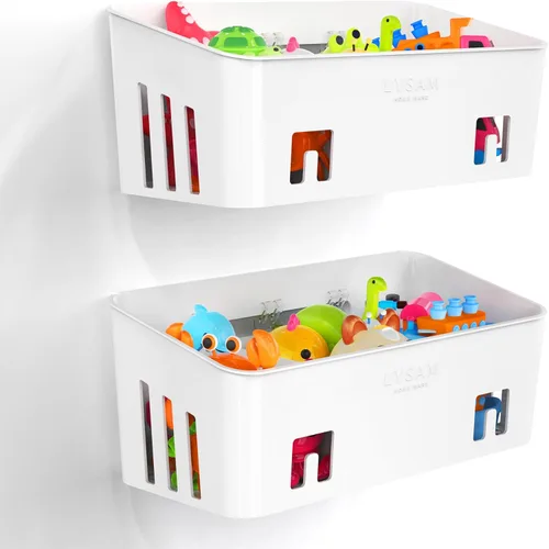 Miniatura 11 de Lysam Almacenamiento de juguetes de baño, 2 paquetes, soporte grande para juguetes de baño con 3 compartimentos, organizador de juguetes de bañera