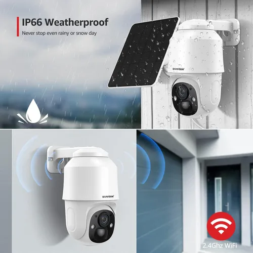 Miniatura 7 de BOAVISION Cámara de seguridad inalámbrica WiFi al aire libre, cámara con energía solar, inclinación panorámica, visión de 360°, detección humana