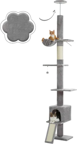 Miniatura 12 de PETEPELA Árbol para gatos de piso a techo, torre alta para gatos de varios niveles, altura ajustable [83 a 108 pulgadas], poste rascador para gatos