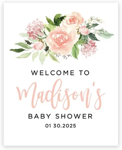 Miniatura 15 de Andaz Press Letrero de bienvenida personalizado de lona grande para baby shower, flores rosas rubor, 16 x 20 pulgadas, alternativa al libro