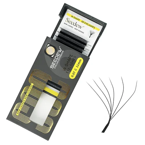 Miniatura 54 de Extensiones de pestañas con doble punta 3D, rizo D de 0.003 in, mezcla de 0.315-0.591 in, 12 filas por bandeja, tallo plano 3DD en forma de W