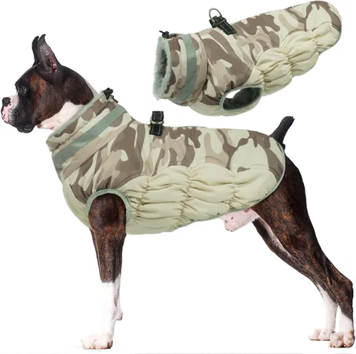 Miniatura 12 de Lelepet Abrigo cálido para perro, abrigo de invierno para perro, chaqueta impermeable para perros con arnés incorporado, chaleco reflectante