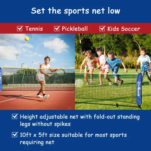 Miniatura 3 de ZENY Red de tenis de bádminton portátil de 10 pies para fútbol, pickleball, voleibol para niños, altura ajustable de 2.5 pies a 5 pies