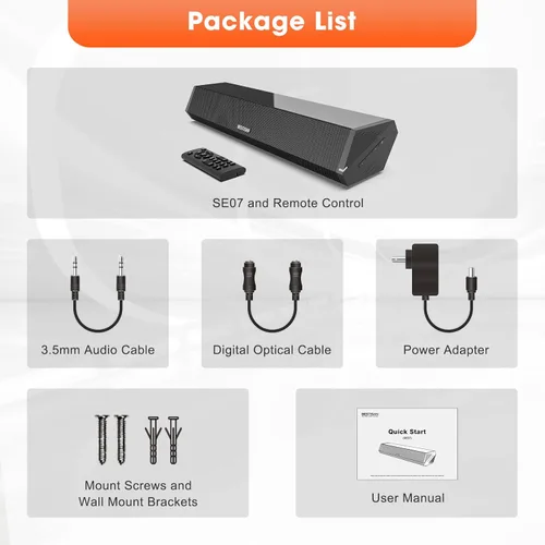 Miniatura 7 de Barras de Sonido Bestisan para TV, Barra de Sonido Pequeña de 16'/50W para TV, Barra de Sonido con Profundidades de Sonido Mejoradas/DSP/Bass+/3EQ
